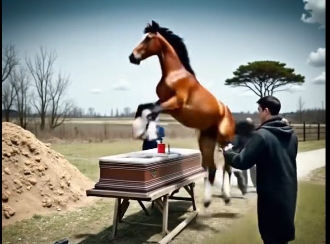 At tabutun üzerinde tepinmeye başladı. Kapak parçalanırken